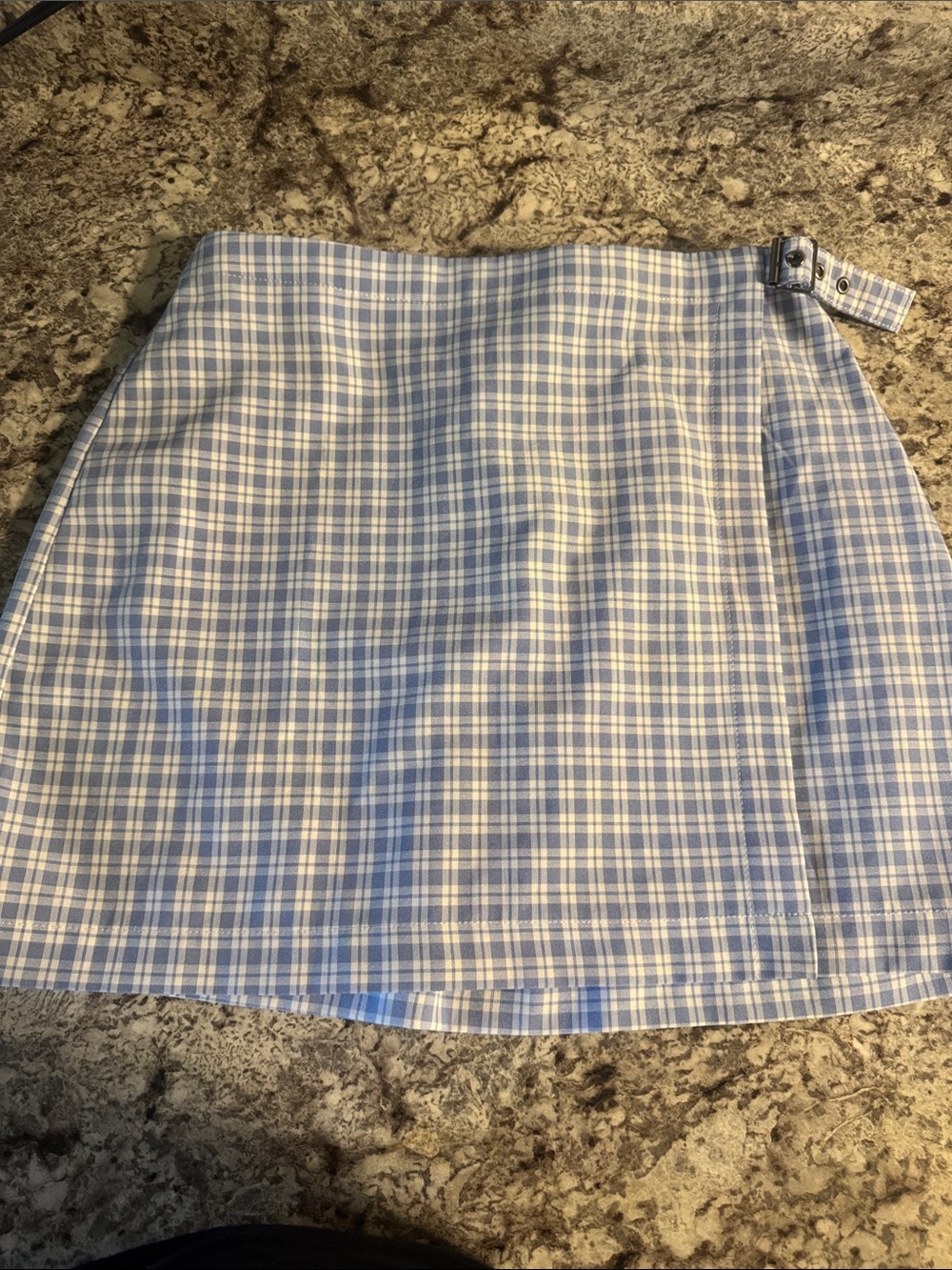 Blue Plaid Mini Skirt with Side Buckle